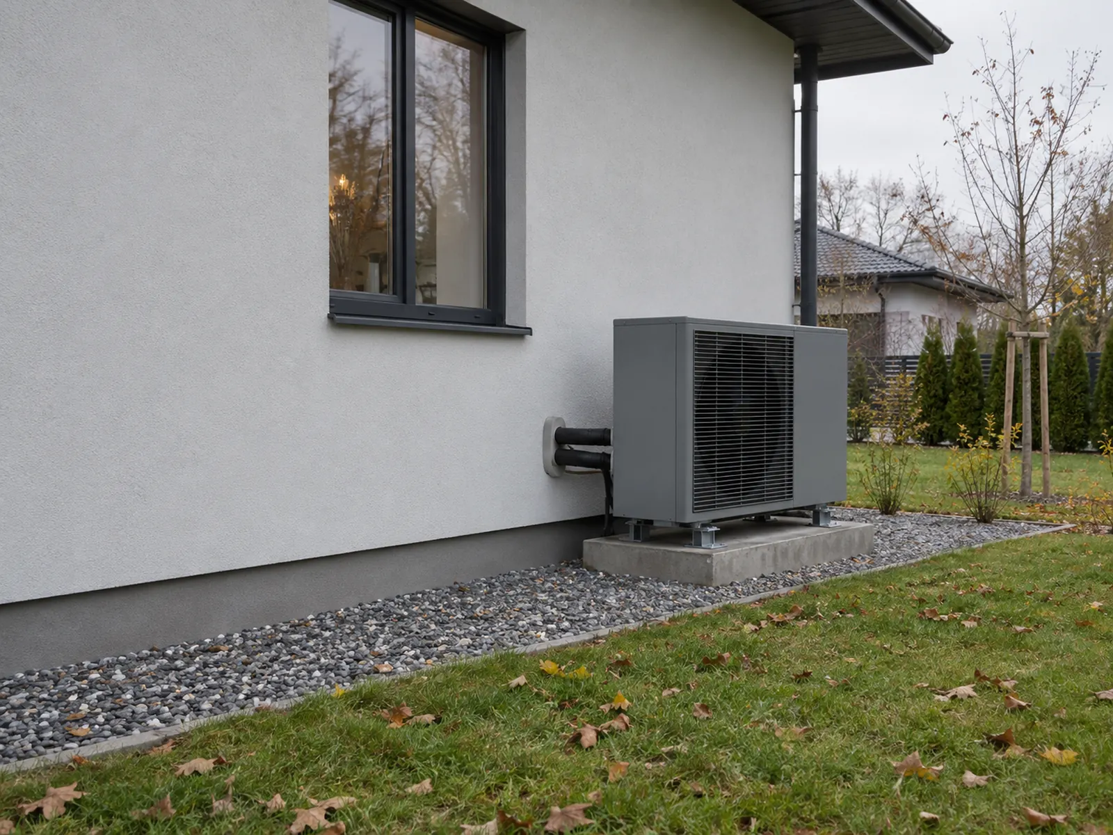 Iliustracija: Oras-vanduo šilumos siurblio lauko blokas prie namo